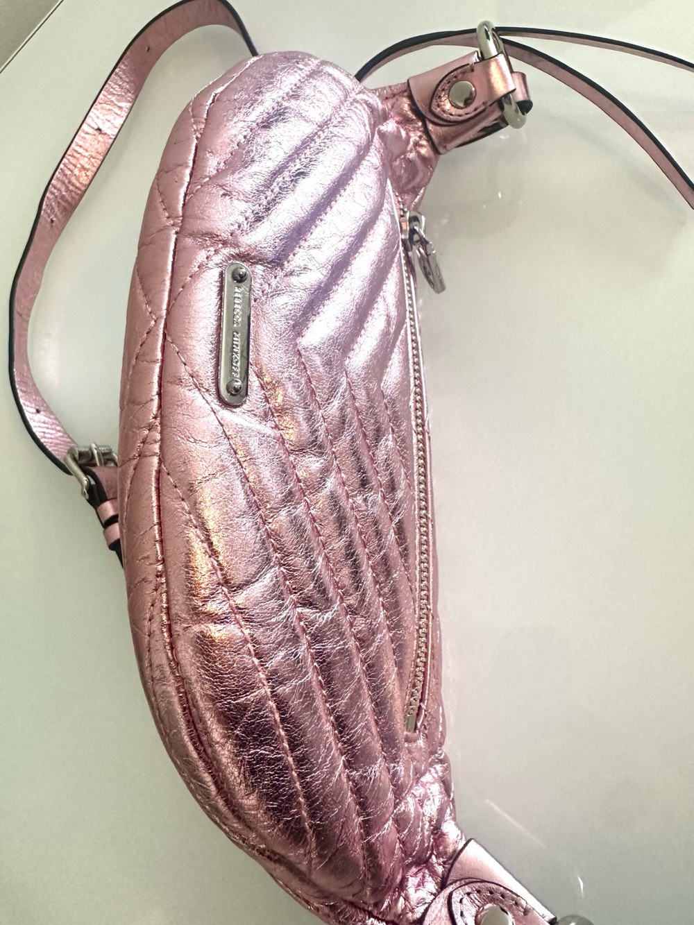 Rebecca Minkoff Metallic Pink Quilted Crossbody/Fanny Belt Bag - Picture 8 of 10